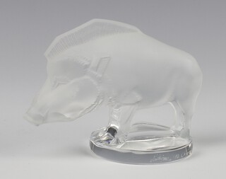 A Lalique frosted glass figure of a boar titled "Sanglier" etched lower case marks Lalique France, 9cm 