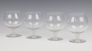 A set of 4 Lalique brandy glasses with stepped stems, etched lower case marks Lalique France, 12cm 