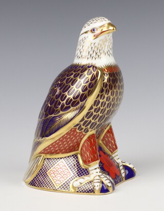 A Royal Crown Derby Imari pattern paperweight of an eagle with gold stopper 16cm 