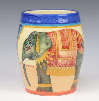 A Dennis Chinaworks vase decorated with elephants by Sally Tuffin no.14, 19cm 