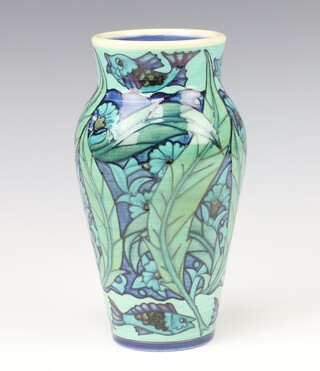 A Dennis Chinaworks oviform vase decorated by Sally Tuffin after William de Morgan no.2, dated 2004, 9cm 