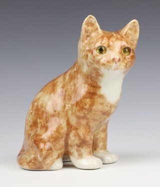 A Jenny Winstanley figure of a tabby cat with glass eyes, signed, no.3, 21cm 