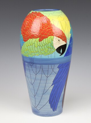 A Dennis Chinaworks oviform vase decorated with parrots by Sally Tuffin no.23, dated 2000, 32cm 