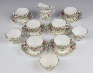 An 18th Century Royal Crown Derby  16 piece tea set comprising 8 cups (1 cracked), 6 saucers (5 cracked, 1 chipped), cream jug (cracked), sugar bowl (cracked) 