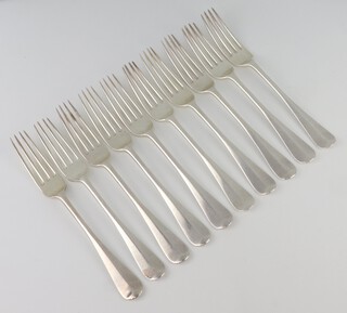 Ten silver Old English dessert forks London 1921, 790 grams 