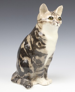 A Jenny Winstanley ceramic figure of a seated cat with glass eyes no.7 32cm 