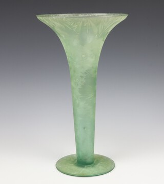 A Studio green glass flared neck vase 34cm 