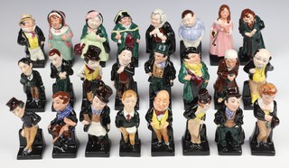 A set of Royal Doulton Charles Dickens characters comprising - Bill Sykes, Jingle, Tiny Tim, Fat Boy, Captain Cuttle, Oliver Twist, Buzz Fuzz, Bumble, Little Nell, Sairey Gamp, Mrs Bardell, Artful Dodger, David Copperfield, Stiggins, Scrooge, Micawber, Dick Swiveller, Fagin, Mr Pickwick, Pecksniff, Sam Weller, Tony Weller, Trotty Veck and Uriah Heep (24)