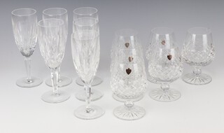 Six Waterford Crystal Lismore pattern champagne glasses and 6 Watford crystal brandies 