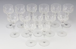 Thirteen crystal hock wine glasses 