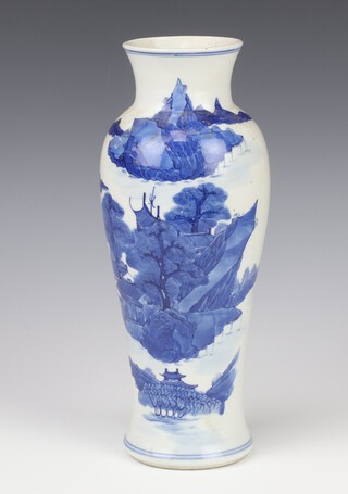 A 19th Century Chinese oviform vase decorated with an extensive landscape scene with figures 29cm 