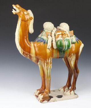 A Tang style glazed figure of a camel 33cm 