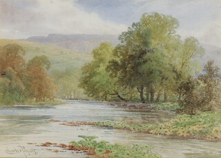 Charles Pigott (British 1863-1949)  watercolour signed, river scape with distant hills 25cm x 35cm 