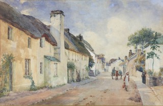 Charles James Fox (British 1860-1932), watercolour village scene with figures and horse and cart 32cm x 49cm 