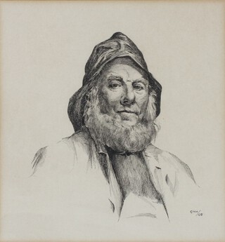 An Edwardian pen and ink, monogrammed GMH/08 "A Fisherman of the West" 21cm x 19cm 