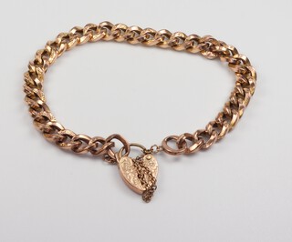 A 9ct yellow gold engraved bracelet with heart shaped padlock 13.6 grams, 20cm 