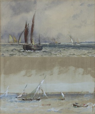 Oswald Walter Brierly (British 1817-1894), watercolours a pair, signed, maritime studies  12cm x 20cm 