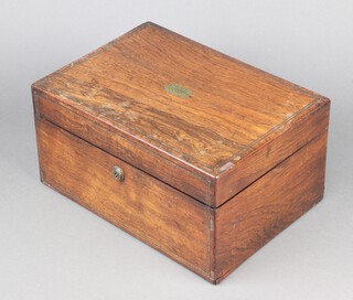 A Victorian rectangular rosewood and inlaid brass trinket box, fitted 2 trays, 15cm x 31cm x 22cm 