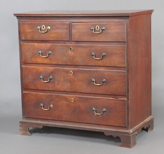 An 18th/19th Century mahogany chest of 2 short and 3 long drawers with brass swan neck drop handles, raised on bracket feet 108cm h x 107cm w x 55cm d 