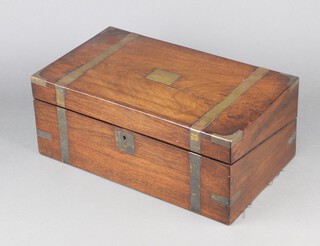 A Victorian mahogany and brass banded writing slope with hinged lid 16cm x 40cm x 24cm 