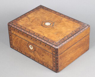 A Victorian inlaid mahogany trinket box with hinged lid 13cm h x 29cm w x 22cm d 