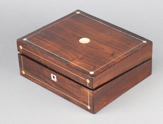 A Victorian mahogany and inlaid mother of pearl writing slope with hinged lid 10cm h x 27cm w x 22cm d 