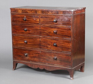 A 19th Century oak lined mahogany chest of 2 short and 3 long drawers, raised on bracket feet 114cm h x 123cm w x 52cm d 