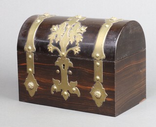 A Victorian coromandel and gilt mounted dome shaped twin compartment tea caddy 17cm h x 22cm w x 13cm d 