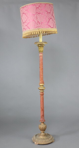 A Rococo style gilt painted standard lamp with fabric covering in places 145cm h x 29cm 