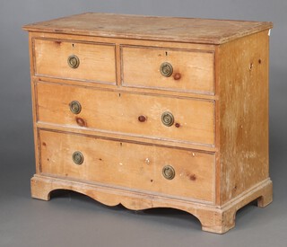 A Victorian pine chest of 2 short and 2 long drawers with brass ring drop handles, raised on bracket feet 79cm h x 98cm w x 48cm d 