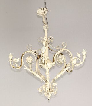 A white painted wrought  metal 5 light electrolier 60cm h x 60cm diam. 