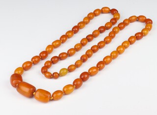 A single row of graduated  butterscotch amber bead necklace, 25mm down to 15mm, 111 grams 