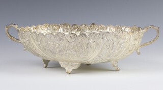 An Iranian repousse silver 2 handled bowl decorated with figures, 30cm, 410 grams