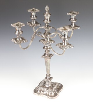 A silver 5 light candelabrum with tapered stem and serpentine base, Birmingham 1973/74, 51.5cm (the detachable top section weighs 2014 grams) 