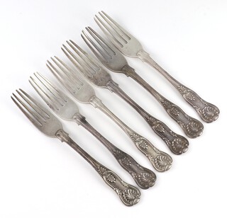 A set of 6 Victorian silver Kings Pattern dessert forks, London 1852, 376 grams 