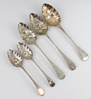 A pair of George III silver berry spoons London 1806, 3 others, 242 grams 