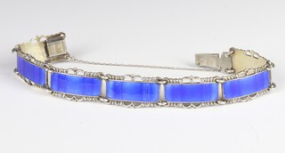 A Norwegian 925 and blue guilloche enamel bracelet 18cm, 24 grams