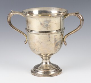 A silver 2 handled trophy cup Birmingham 1918, 176 grams, 14cm 