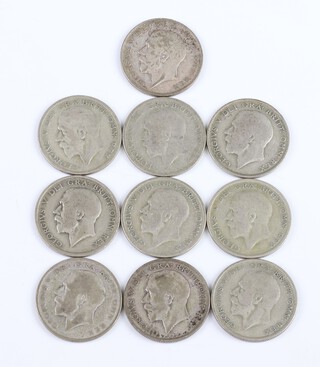 Ten pre-1947 half crowns, 137.8 grams 