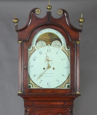 Thomas Winstanley of Holywell, an 18th Century 8 day striking longcase clock, the 36cm arched painted dial with phases of the moon, subsidiary second hand marked Tho. Winstanley Holywell, contained in an oak case complete with weights, pendulum and key 232cm h x 50cm w x 23cm d 