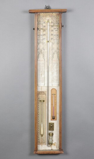 An Admiral Fitzroy barometer contained in a light oak case 94cm h x 7cm w,  