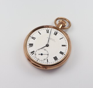 A gentleman's 9ct yellow gold pocket watch with mechanical movement and seconds at 6 o'clock, the dial inscribed Warren Eastbourne, the movement engraved Rands, the case numbered 50498, the movement numbered 50498, contained in a 48mm case, gross weight 72.1 grams 