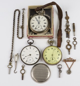 A silver cased key wind pocket watch (a/f), a ditto mechanical pocket watch (a/f) and a chromium cased pocket watch with minor watch keys 