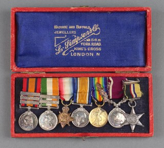 A group of 7 miniature medals comprising Queens South Africa with 3 bars Defence of Kimberley, Driefontein and Transvaal, Kings South Africa with 2 bars South Africa 1901 and 1902, 1914 Star, British War medal, Victory medal with MID, George V issue Army Long Service Good Conduct medal and Kimberley Star 