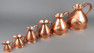 Six 19th Century graduated copper harvest measures - 3 gallon, 2 gallon and 4 others  