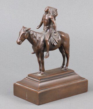 After Cyrus Edwin Dallin,  "Appeal To The Great Spirit" a bronze figure of Native American Chieftain on horseback, the reverse marked CED 18cm x 14cm x 8cm 