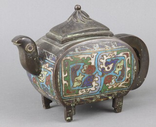 A 19th Century Japanese bronze and cloisonne enamelled teapot 17cm h x 15cm w x 10cm d (teapot does not sit square) 