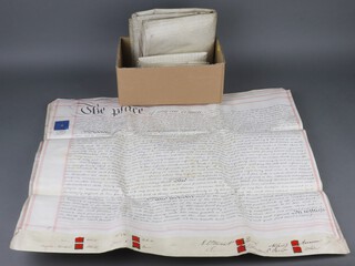 A George II agreement on parchment dated 1736, a William IV ditto dated 1835 and 3 Victorian deeds and documents  1842, 1852 and 1889 

