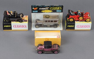 Corgi Toys, a collection of 5 Corgi Classics Cars  to include Rolls Royce Silver Ghost 9041 (perspex packet), a 1910 Daimler 9021 (boxed complete with passengers and instructions), a 1915 Ford Model T no.901 (boxed complete with passengers and instructions) a 1910 Renault 9031/9032 (boxed with instructions, no lid) 