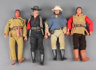 Marx Gabriel Toys, a collection of Lone Ranger Action Dolls to include Tonto (missing hand), Lone Ranger (missing hand, mask and guns), Butch Cavendish (missing guns, glued leg), Red Sleeves (complete)